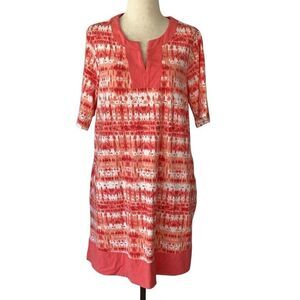 Cuddl Duds Women’s Everyday Printed Caftan Dress Large Coral Orange